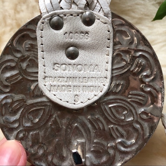 Sonoma White Leather Braided Boho Bohemian Conch Buckle Hippie Belt main image 5